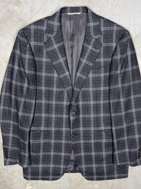 Canali 1934 Blazer Wool Cashmere Sport Coat Plaid Made in Italy Grey 40R